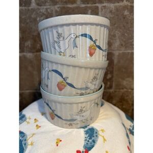 RARE - Vintage Marmalade Geese Soufflé Ramekin Baking Dish Stoneware - SET OF 3